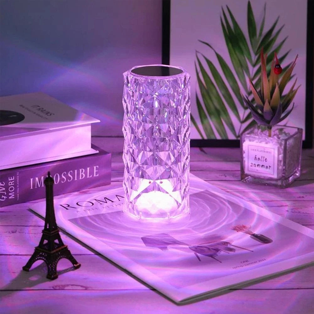 16 Colors Crystal Lamp With Remote | RGB Rose Diamond Table Lamp Rechargeable