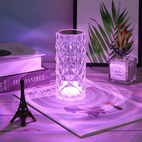 16 Colors Crystal Lamp With Remote | RGB Rose Diamond Table Lamp Rechargeable